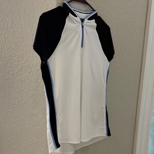 Belyn Key Blue and White Zip-Up Top